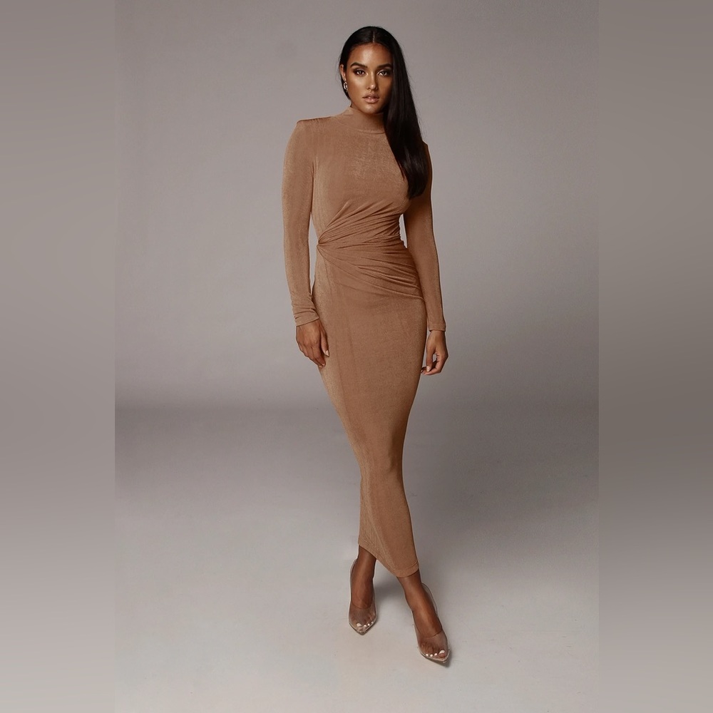 JLUXLABEL TAN KARA MOCK NECK DRESS
